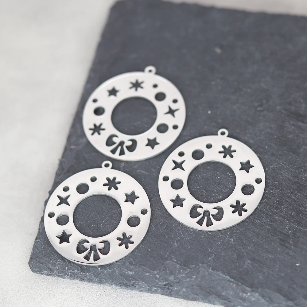 3pcs/Lot Stainless Steel Snowflake and Star Round Accessories Findings For Fashion Jewelry Making DIY Handmade Craft Gift image 3