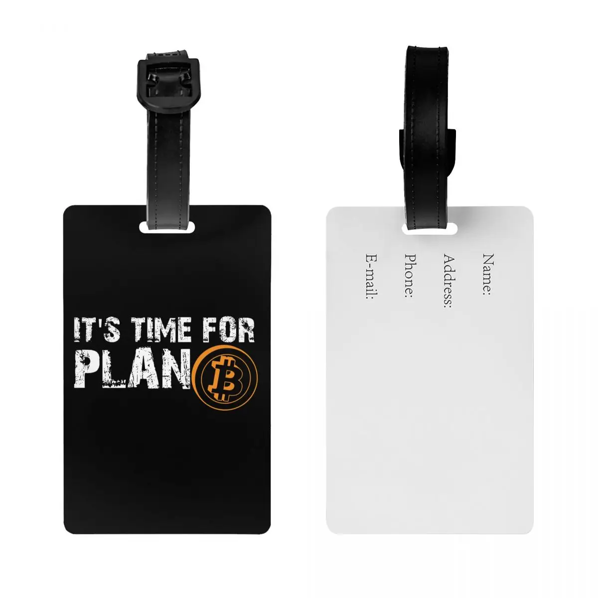 Custom It's Time For Plan B Bitcoin BTC Crypto Currency Luggage Tag Privacy Cover ID Label for Travel Bag Suitcase