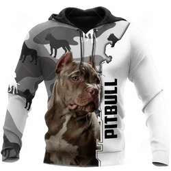 Moletom masculino Pitbull com estampa 3D, manga comprida, capuz adulto, roupas unissex, tops para animais, outono