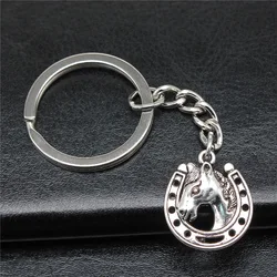 Souvenirs Gift DIY Metal Keychain Holder Antique Silver Color 21x19mm Horseshoe Horse Pendant Keyring