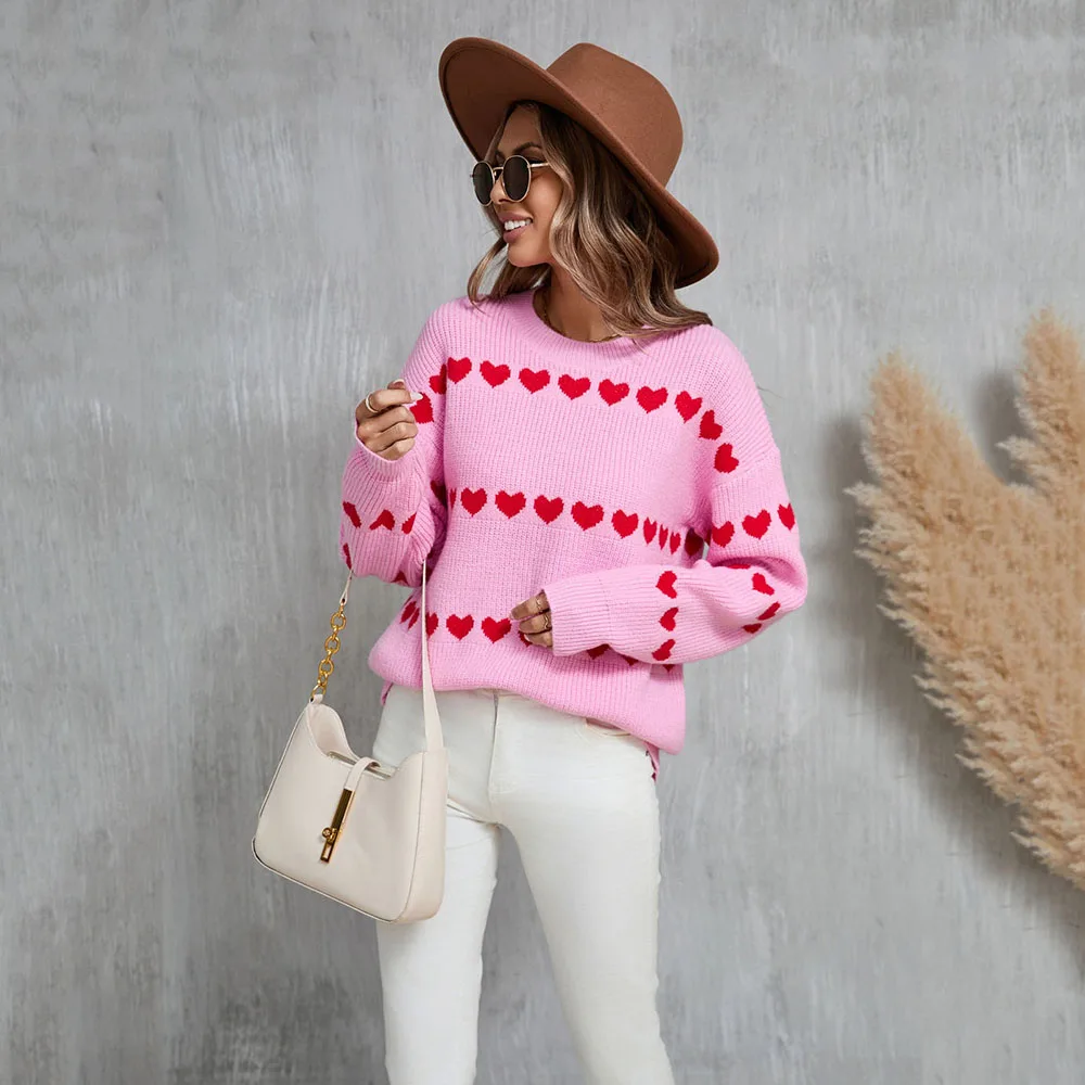 2025 nuevo suéter de punto suelto informal para mujer, jersey con estampado romántico a la moda