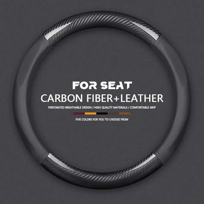 

For SEAT Tarraco Arona Ateca Ibiza Toledo Mii Leon Arosa Exeo ST FR Car Leather Carbon Fiber Steering Wheel Cover Accessories