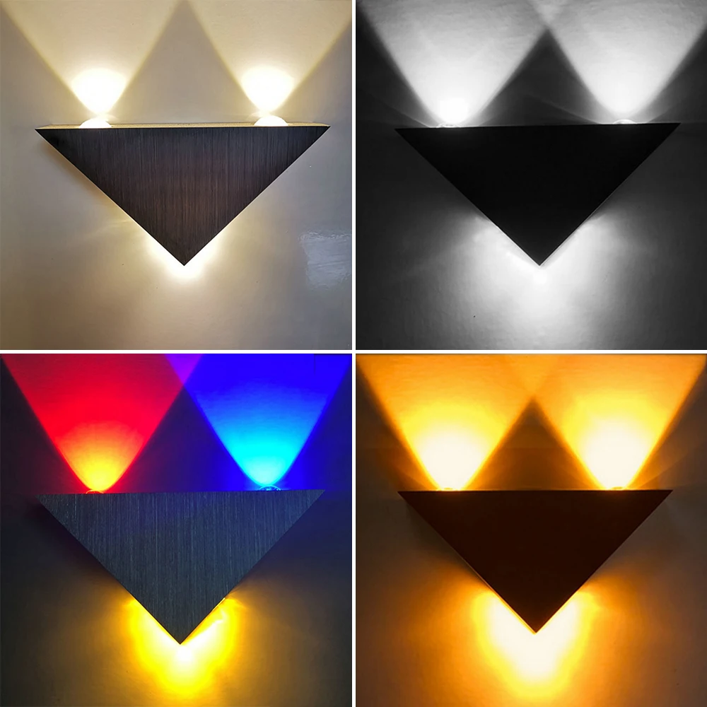 moderno conduziu a lampada de parede 3w corpo aluminio triangulo luz parede para o quarto casa iluminacao luminaria luz do banheiro ac 110v 220v 01