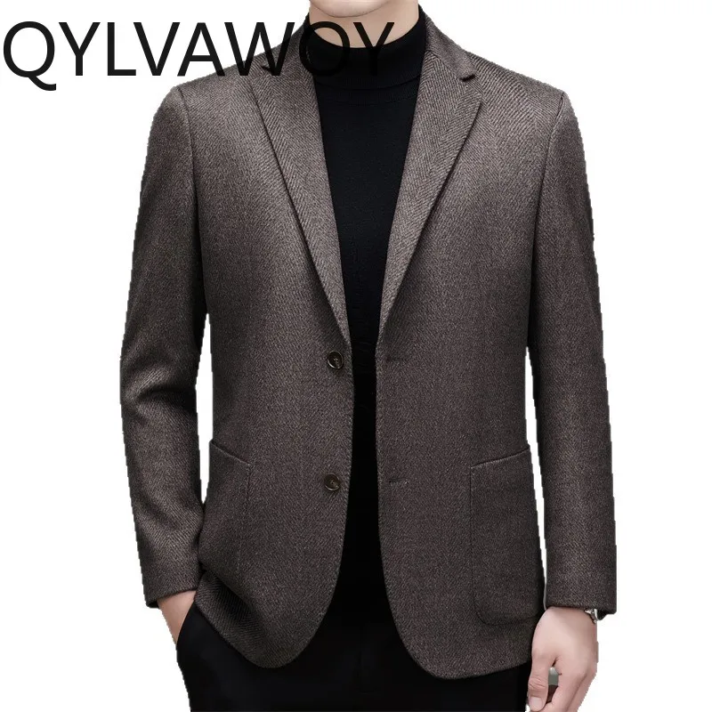 

QYLVAWOY 100% Чистый Шерстяной Блейзер из Овечьей Шерсти, Двусторонняя Шерстяная Куртка, Осенне-Зимний Блейзер для Мужчин, Пальто Мужское Повседневное