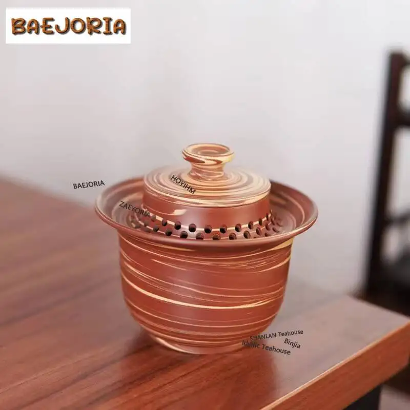 BAEJORIA 200ml Handmade Raw Ore Mixture Twist Gaiwan Qinzhou Nixing Pottery Teapot Hand Held Bowl With Hole Filter Tea Tureen