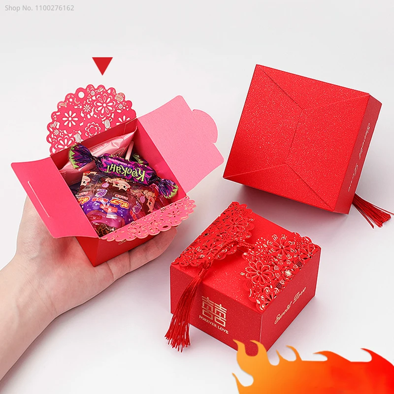 50pcs Wedding Gifts for Guests Mariage Paper Chocolate Packaging Box Retro Red Chinese Style Candy Boxes Boite Gateau Mariage