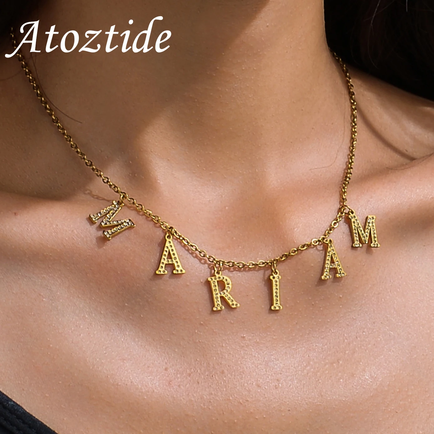 Atoztide Personalized Custom Name Necklace Multiple Letters Pendant Stainless Steel for Women Men Fashion Birthday Jewelry Gift