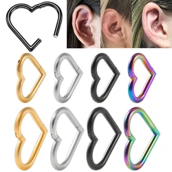 1PC Surgical Steel Heart Daith Piercing Jewelry Rook Hoop Tragus Clicker Ring Cartilage Helix Earring for Ear 16G(1.2x8/10mm)