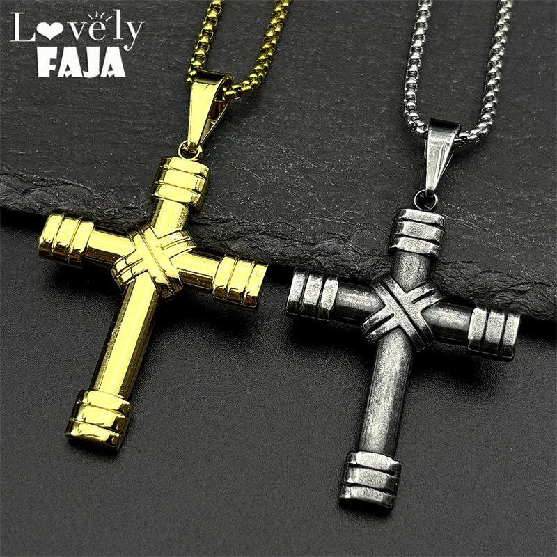 

Stainless Steel Punk Cross Pendant Necklace For Men Women Gold Color Vintage Christian Religious Charms Party Jewelry Gifts