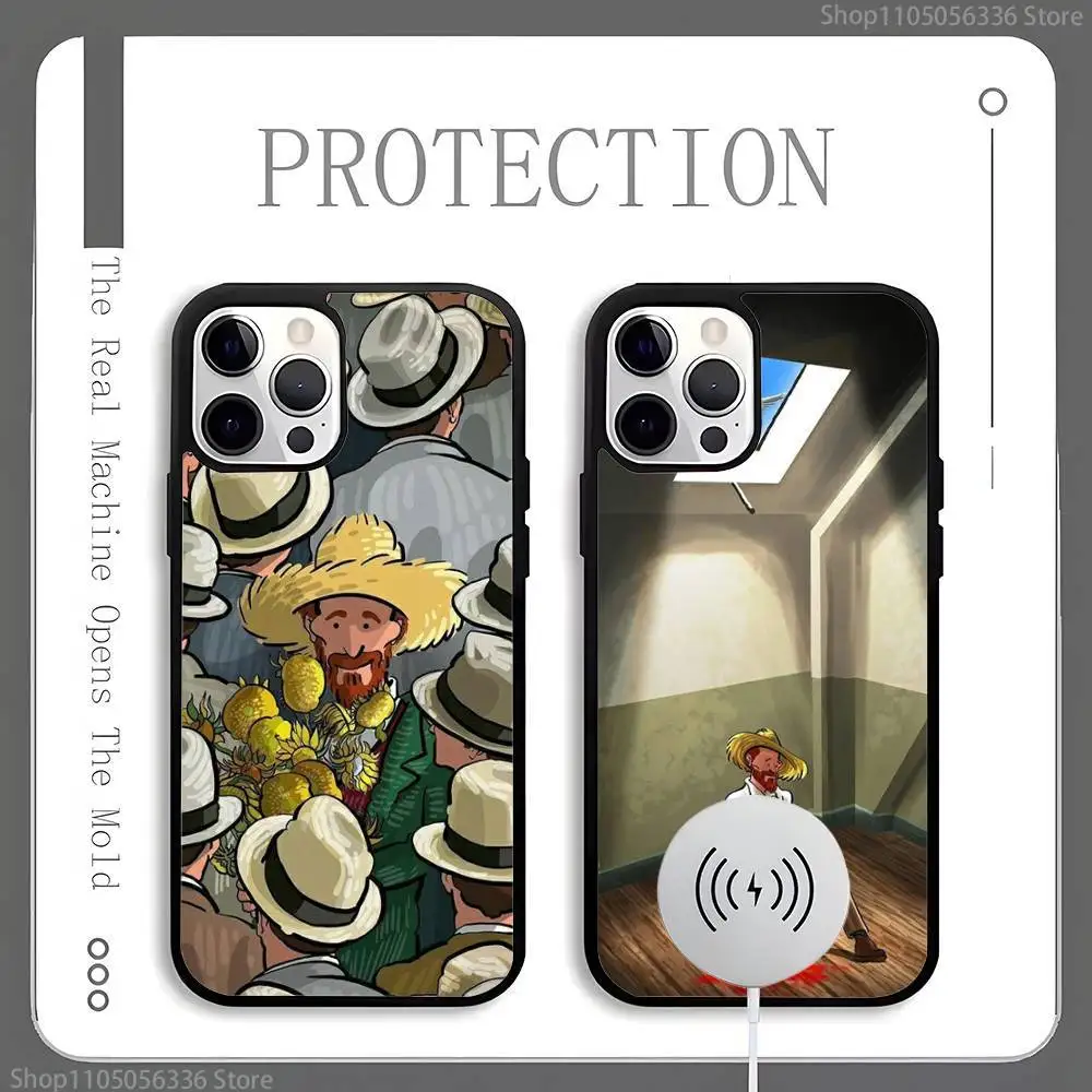 

Sunflower Art V-Van G-Gogh Phone Case For Magnetic Wireless Charge Cover For iphone 16 15 14 13 12 11 Pro Max Plus Coque