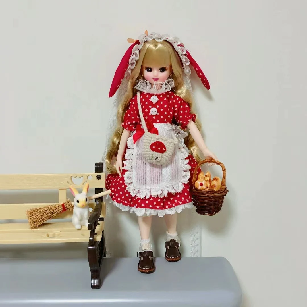 BJD Blythe Clothes Rabbit ears red polka dot skirt Suit For 1/6 30cm Blythe Dolls (Fit for Pullip,Ob24, Licca)