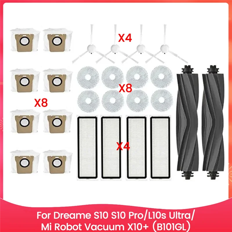 

N98R Аксессуары Запчасти для Dreame S10 S10 Pro, L10s Ultra, Mi Robot Vacuum X10+ (B101GL) Вакуумная основная боковая щетка Фильтр Мешки для швабры