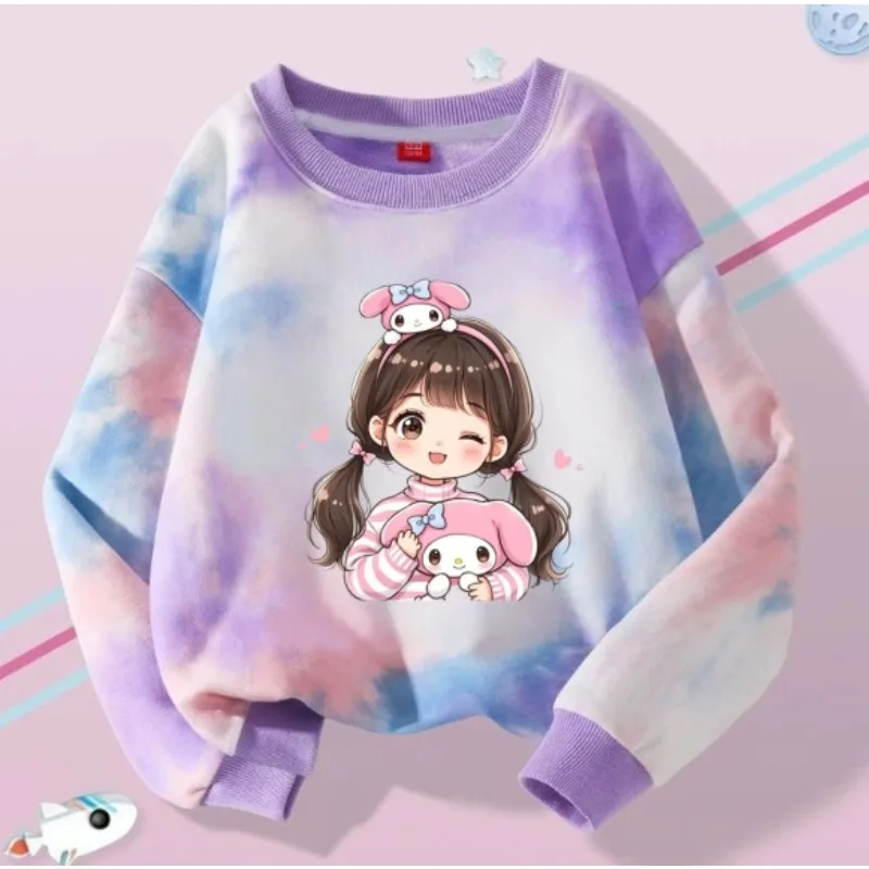 

Sanrio Autumn Baby Girls Tie Dye Clothes Kid Kuromi Hello Kitty My Melody Printed Sweatshirts Children Girl Long Sleeve T-shirts