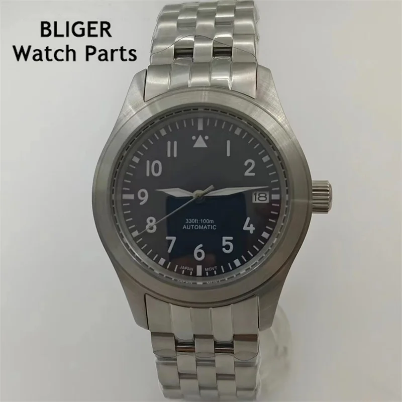 BLIGER 36mm /39mm Automatic Men Watch  NH35A Black White Dial Sapphire Glass C3 Luminous Stainless Steel Strap