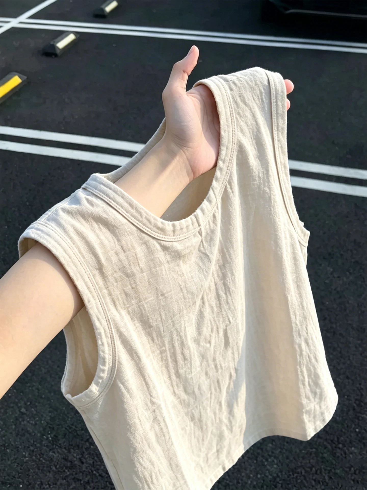 Café Brown Linen-Like Men's Sports Vest Summer Thin Training Fitness Dry Quick Sweat Shirt Sleeveless T-Shirt City Walk Casua...