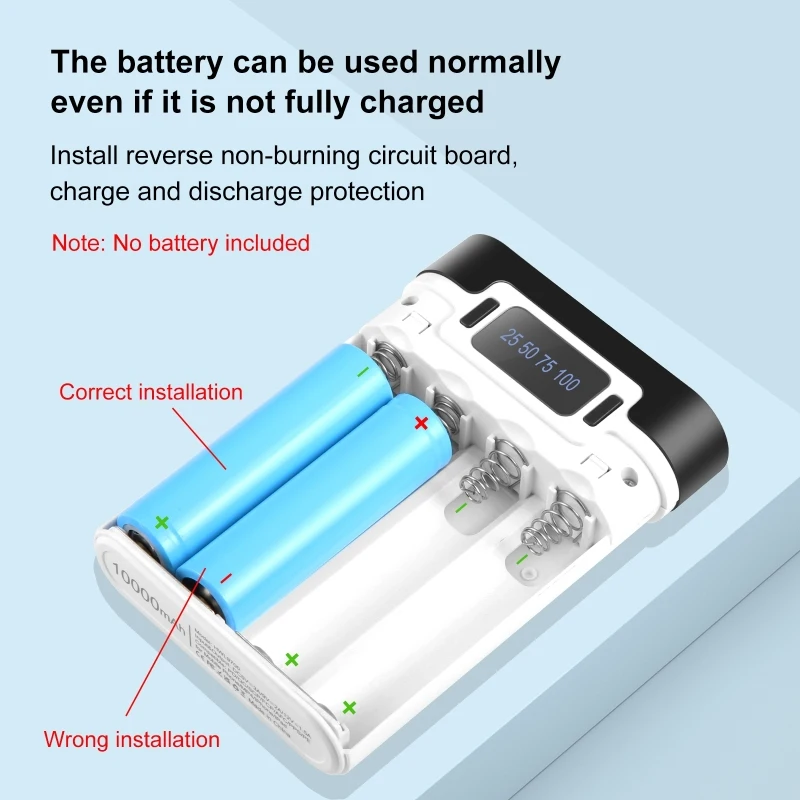 Dwukierunkowa ładowarka QC skrzynka obudowa Power banku do baterii 4x18650 (brak w zestawie), szybkie porty ładowania USB/typu C