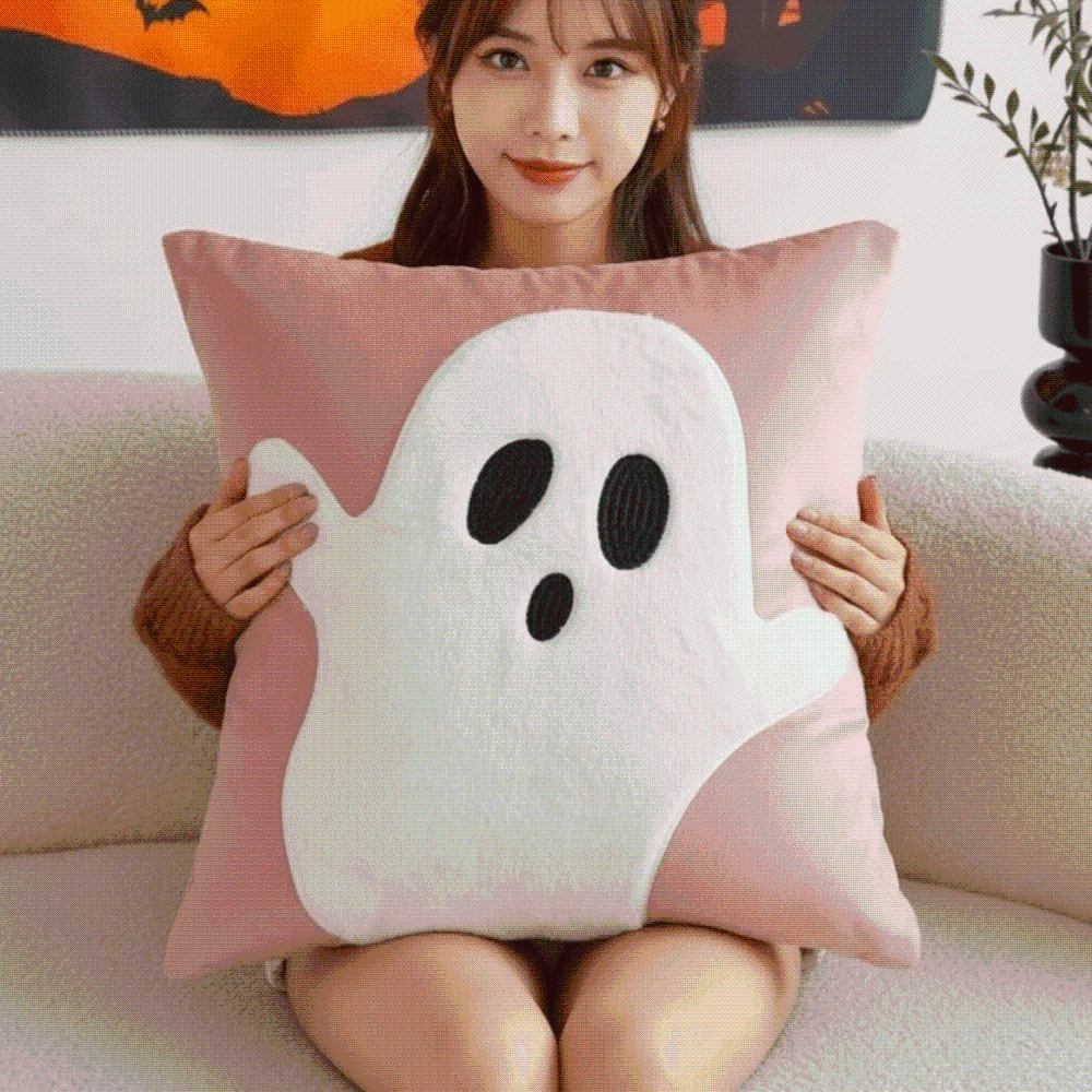 Soft Pumpkin Pillow Case Cute Embroidery Warm Texture Halloween Cushion Cover Orange Solid Color Embroidered Pillowcase