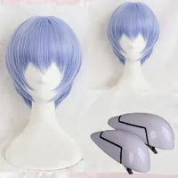 Ayanami Rei Wig Short Light Blue Heat Resistant Synthetic Hair Cosplay Headwear Haripins