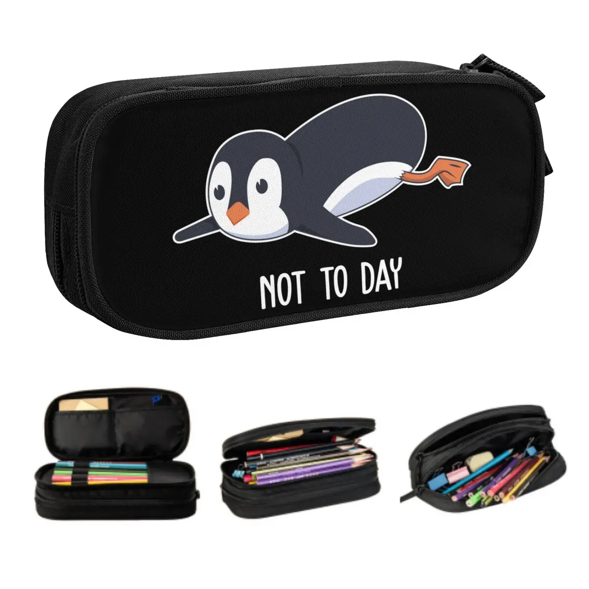 Custom Cute Funny Penguin Not To Day Pencil Cases for Girls Boys Animal Large Capacity Pen Box Bag School Accessories