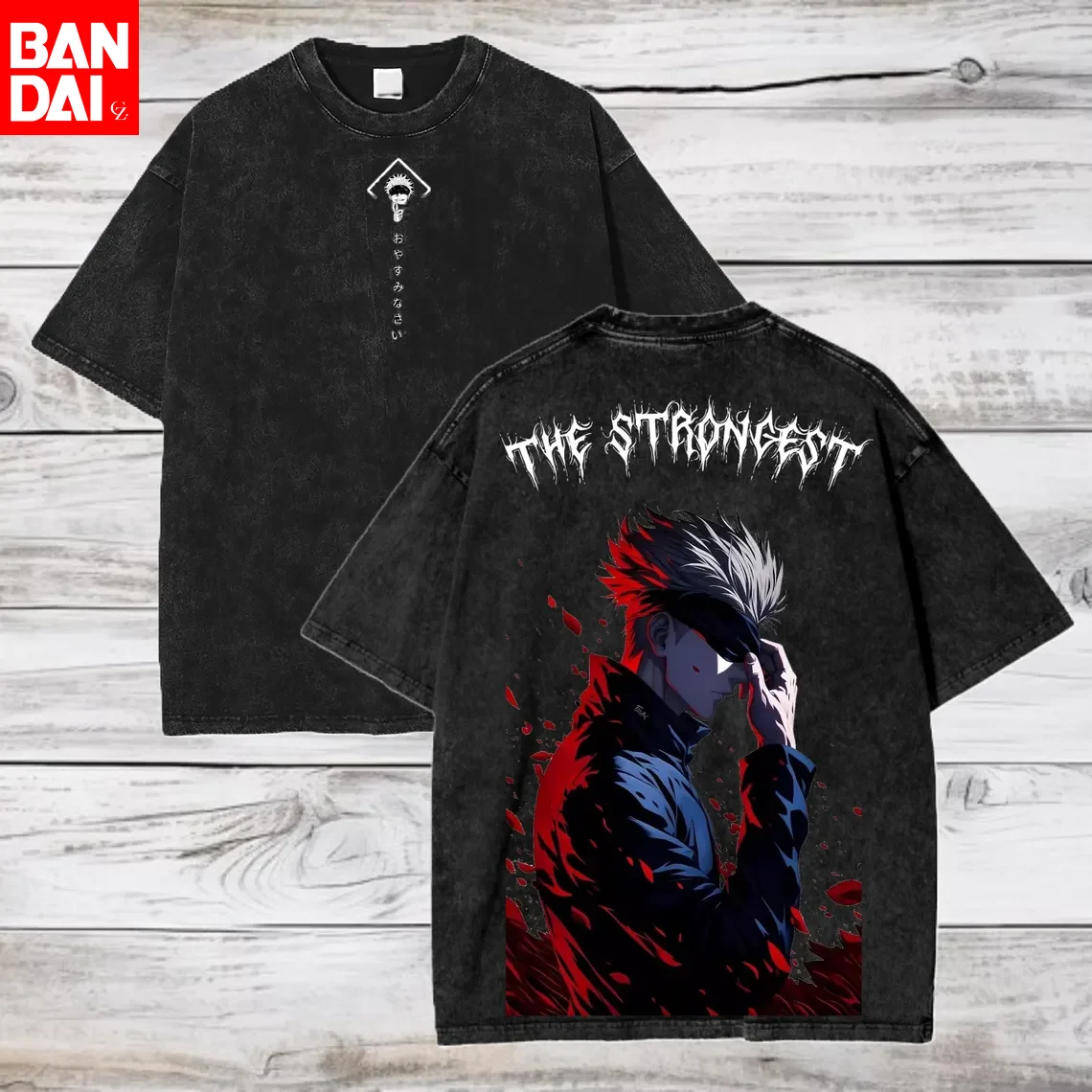 Vintage Washed Jujutsu Kaisen Itadori Yuji Grafik-T-Shirt für Herren Retro Anime Streetwear Oversized Baumwolle Kurzarm Harajuku