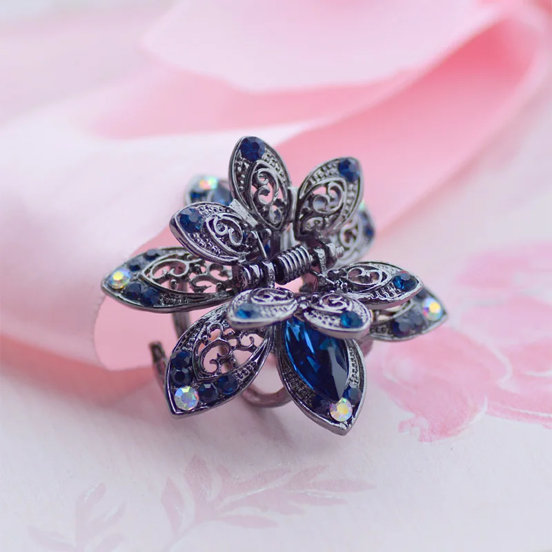 Mix Design Retro Rhinestone Filigree Flower Hair Claw Hair Clip Women Crystal Flower Hair Claw Clamp Metal Hair Accessories