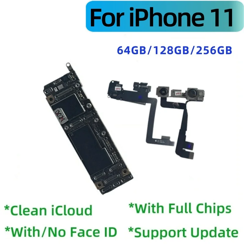 100% Tested For iPhone 11 pro max Motherboard With/No Face ID Logic Board Clean iCloud Support ios Update Unlocked Mainboard