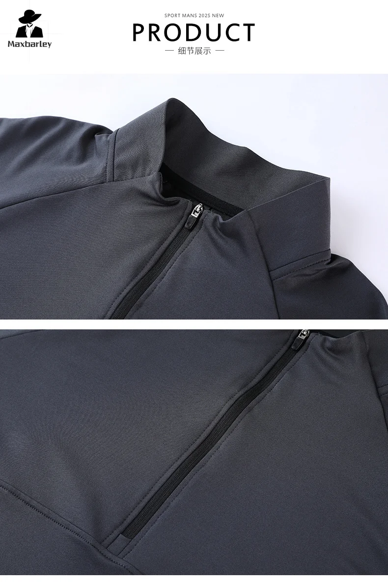 Fitness Long-sleeved T-shirt Men's Casual Handsome Quick-drying Jogging Half Zipper Tight Sweatshirt Autumn Stretch Base Shirt
