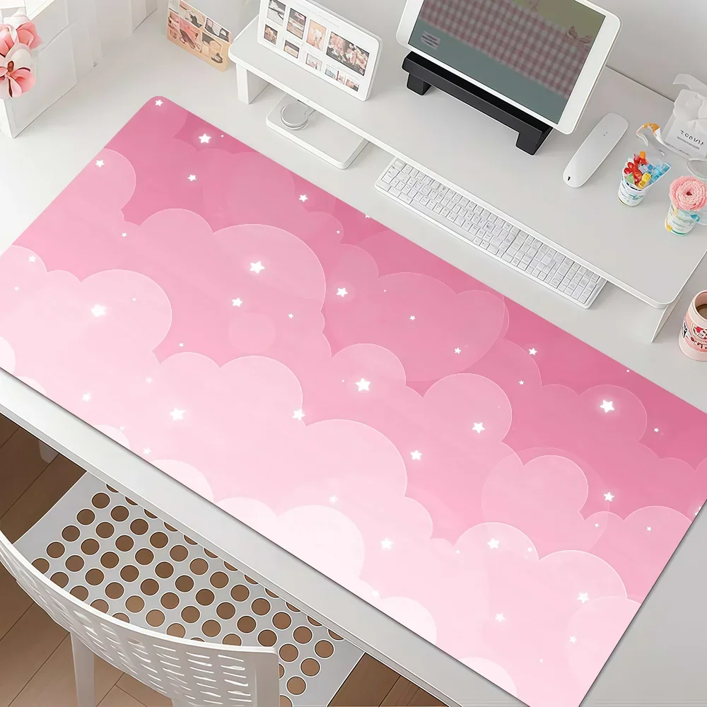 Cute Blue Cloud Star Mouse Pad Anti Slip Rubber Edge Locked Thickened Laptop Gaming Desk Mat