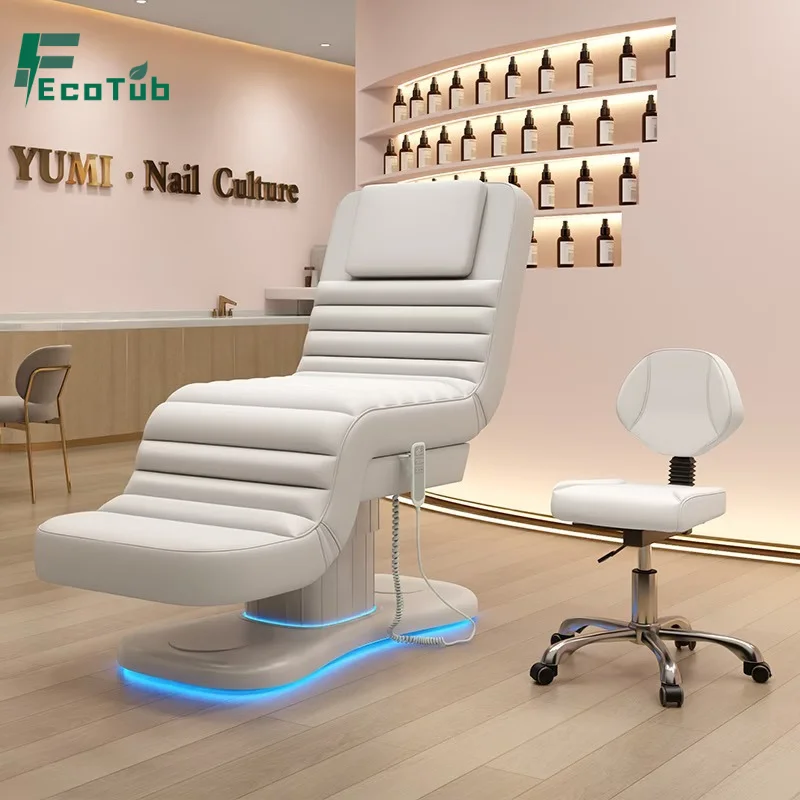 Fauteuil de beauté électrique professionnel de luxe à 3 moteurs, silencieux, réglable, table de massage facial, lit pour extensions de cils avec téléc