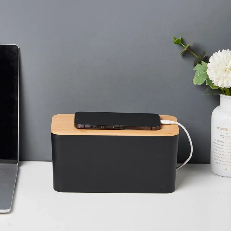 Bamboo And Wood Wire Box, Power Strip Storage Box, Wire Collection Box, Computer Cable Tray, Power Cord Storage Box