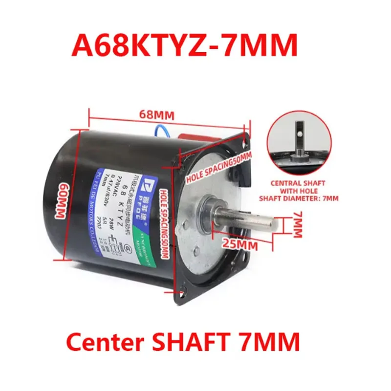68KTYZ 28W Permanent Magnet Synchronous Gear Motor AC110V/220V High Torque Center Shaft 7MM Motor for Display Turntables BBQ
