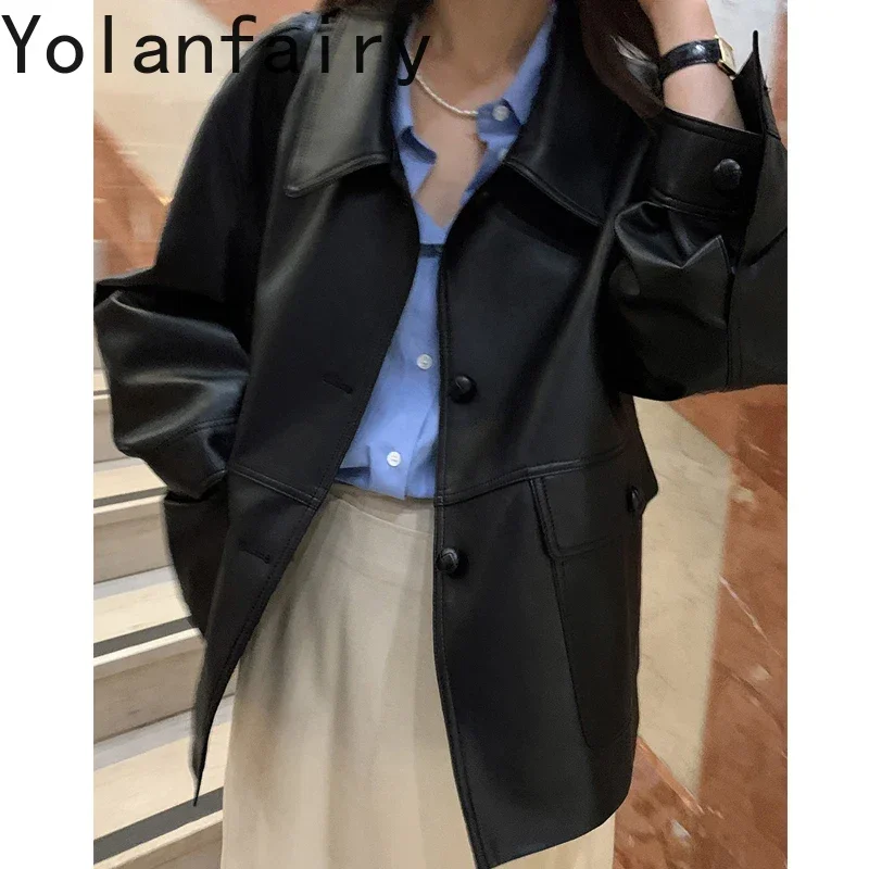 YOLANFAIRY décontracté manteaux en cuir vestes femmes vêtements coréen noir PU veste en cuir hiver femmes manteau en cuir Chaqueta Mujer