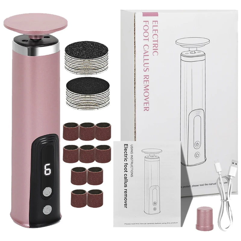 

USB перезаряжаемая беспроводная электрическая пилка для ног, машина для удаления кутикулы, мозолей, инструменты для педикюра, инструмент для ухода за пятками ног с наждачной бумагой