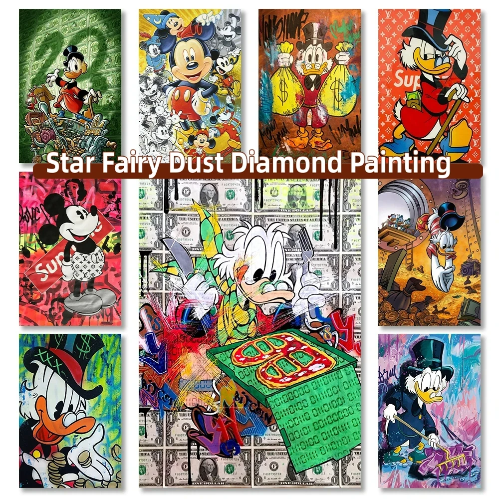 Disney-Graffiti de peinture de diamant de poussière dégradée, Donald Duck, point de croix de souris, broderie de mosaïque, décor à la maison, cadeau pour des enfants