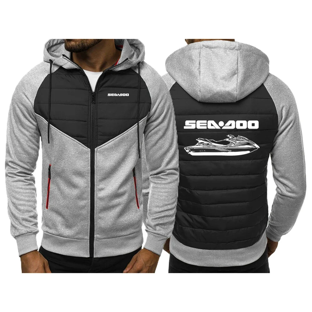 2024 Sea Doo Seadoo Moto Logo Printed Spring Autumn Men's Cardigan Splicing Hooded Comfortable Zipper Thin Cotton Padded Jackets