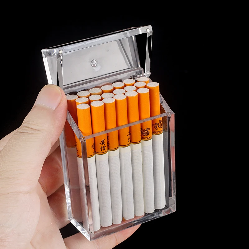 Arylic Cigarette Case Box Hot Saling Clear Transparent Men Portable Reusable King size Plastic Cigarette Storage Box