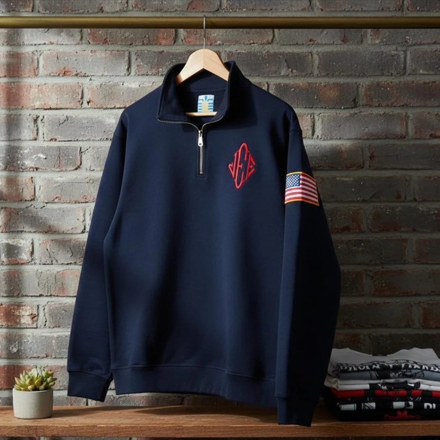 

Harajuku Embroidered Flag Quarter Zip Hoodies Women Sweater Sweatshirt Hoodie Retro 2000s Unisex Top Women Clothing