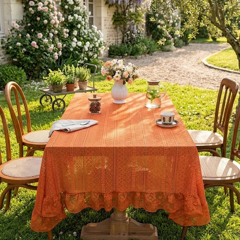 Nordic Minimalist Style Coffee Grid Tablecloth with Off-White Trim Rectangular Dining Table Cover