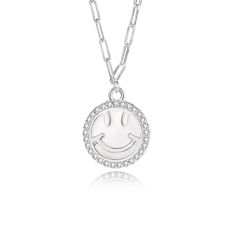 

S925 Серебряный Джокер улыбающееся лицо бриллиантовый кулон ожерелье белый Fritillaria цепочка на ключицы праздничный подарок для женщин циркон животное
