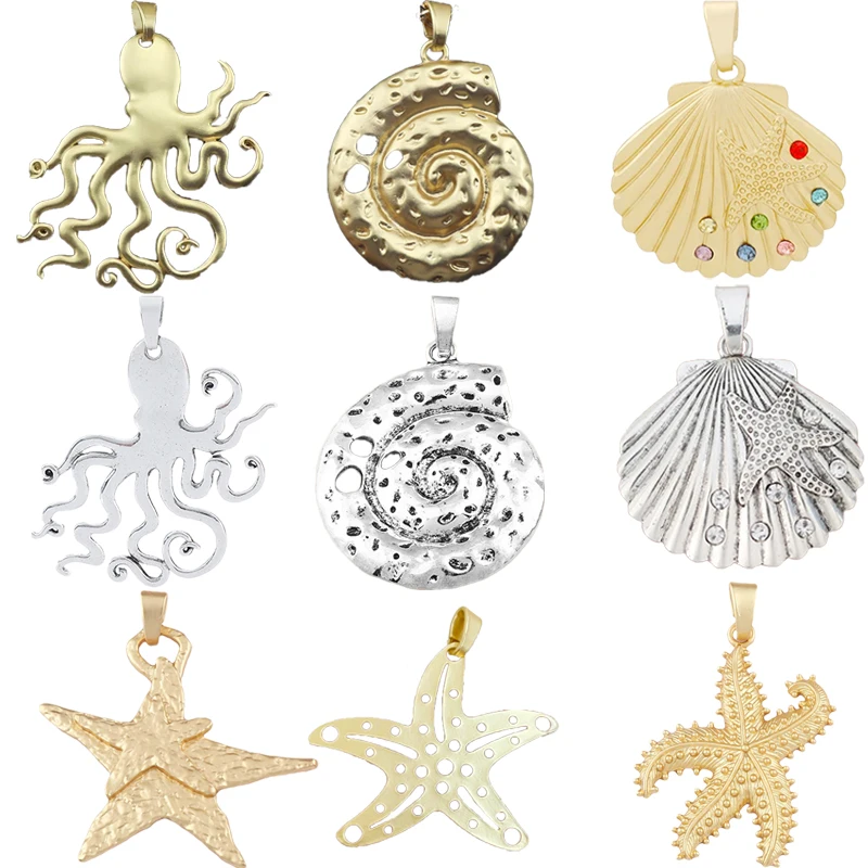 1 x grand coquillage conque animaux de mer escargot spirale/étoile de mer pendentif à breloque pour collier à faire soi-même accessoires de fabrication de bijoux