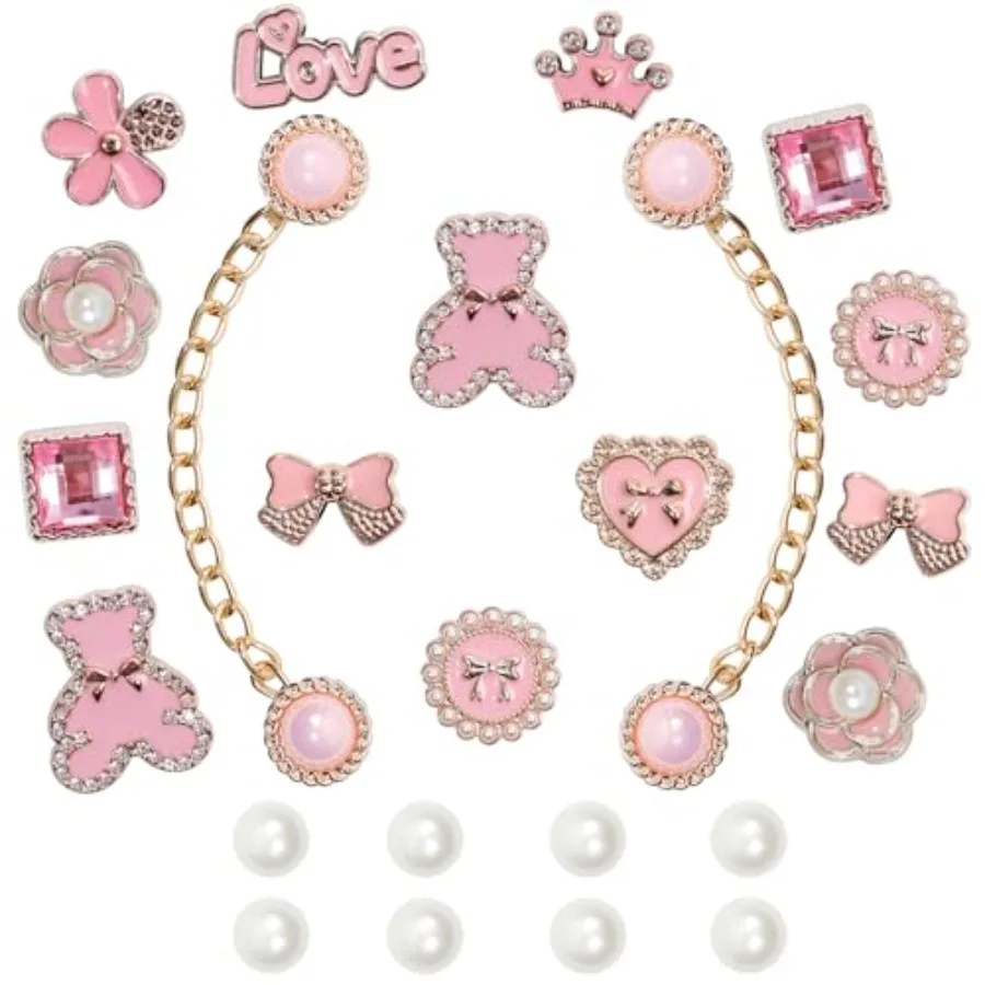 

24 шт. розовые подвески для обуви, аксессуары-цепочки для женщин, сабо с жемчужным цветком, украшения для обуви, подвески со стразами, очаровательные блестящие милые туфли