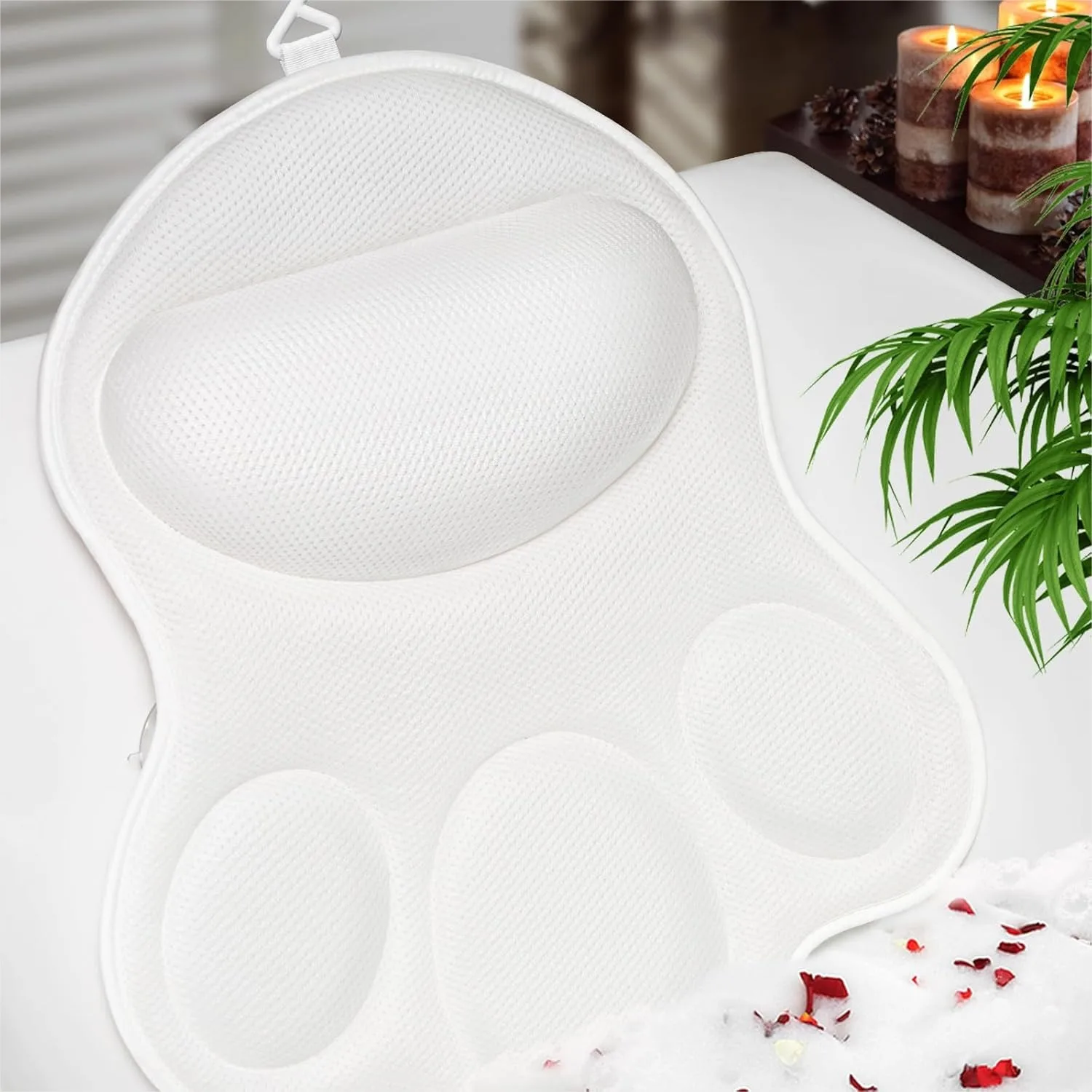 

Bath Pillows for Tub Neck and Back Support, Non-Slip with 6 Suction Cups, Machine Washable Spa Cushion