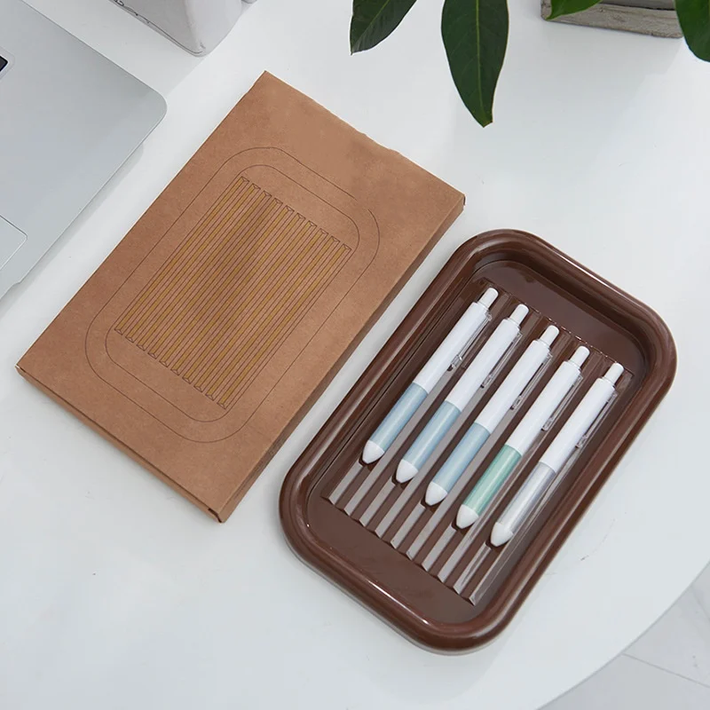 New Plastic Stationery Desktop Organization Study Pen Tray Makeup Korean Version Creative Solid Color Pen Box Storage Tray Pen T
