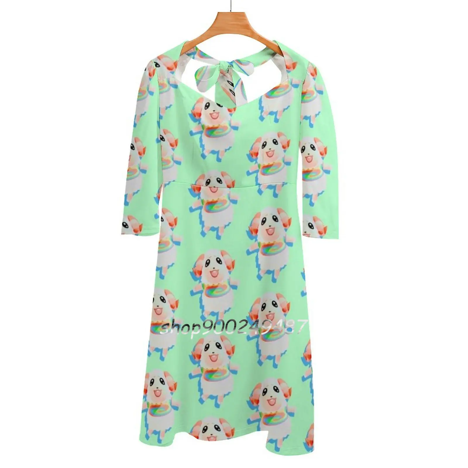 Dom Square Neck Dress Sweet Summer Dress Women Elegant Halter Print Dress Dom Sheep New Horizons Villagers Characters