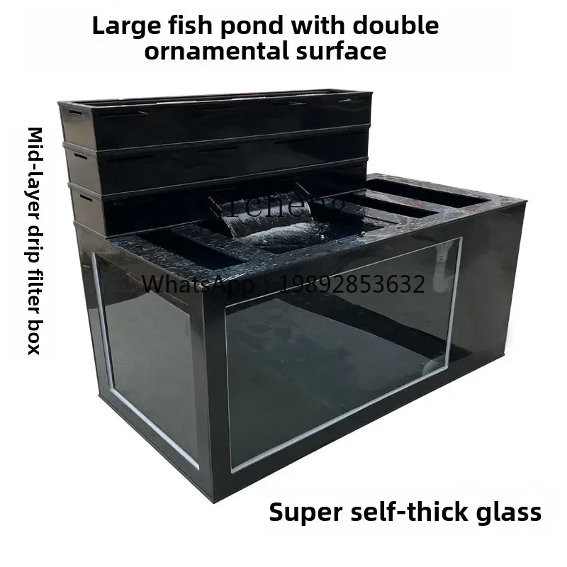 X5-20 large koi fish pond ultra-white glass ornamental floor fish tank side filter drop filter box PP plastic thickened fish box
