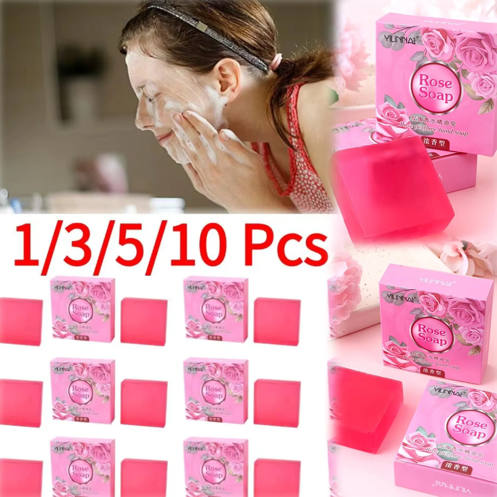 

1/3/5/10 Pcs Pure Handmade Natural Rose Essential Oil Soap 100% Natural Plant Essential Refreshing Oil Control Handmade Soap