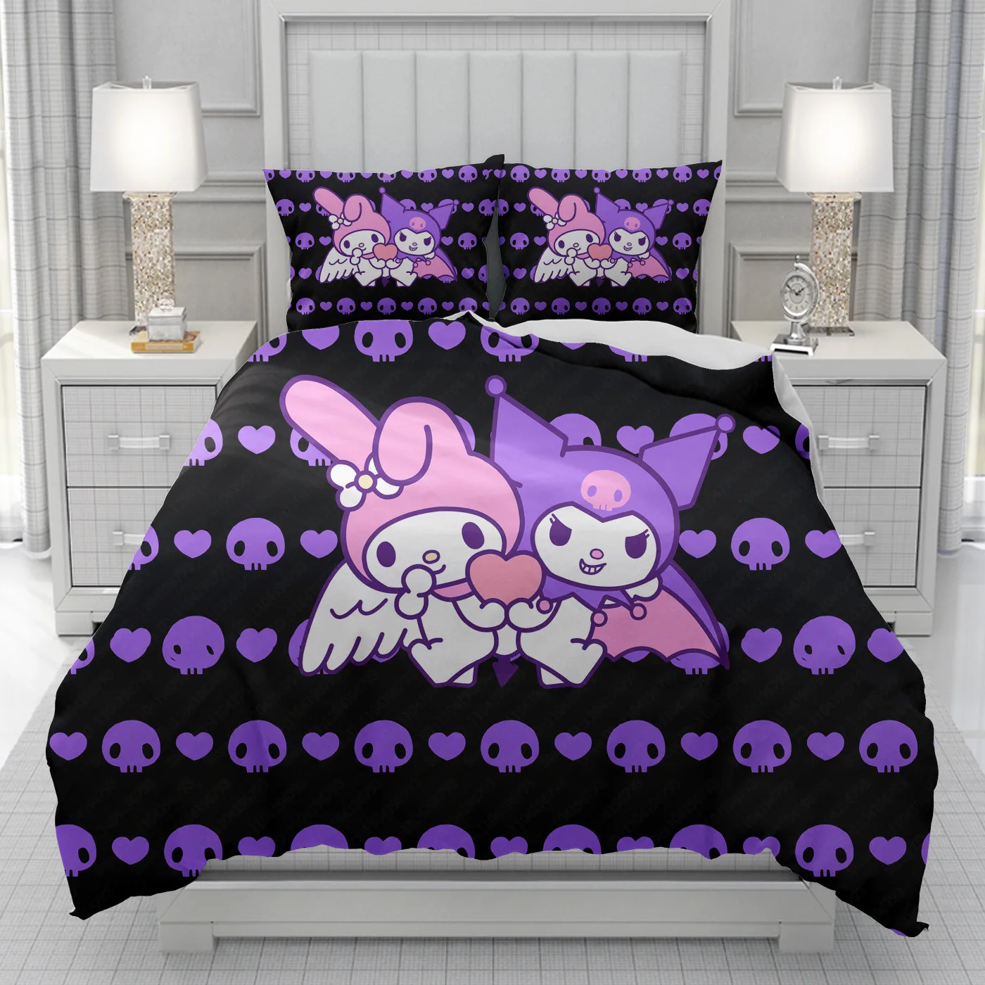 Kuromi Dekbedovertrek heren dames/Kinderen KID Afdrukken Disney cartoon Beddengoed Set Trooster Bed Zacht