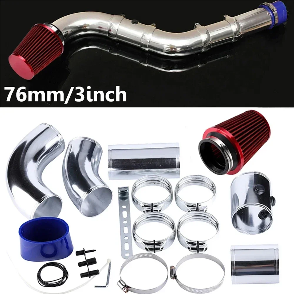 Universal 3\'\' 76mm Air Intake Pipe Modification Kits Aluminum Alloy Intake Pipe Cold Air Filter Injection System with Air-filter