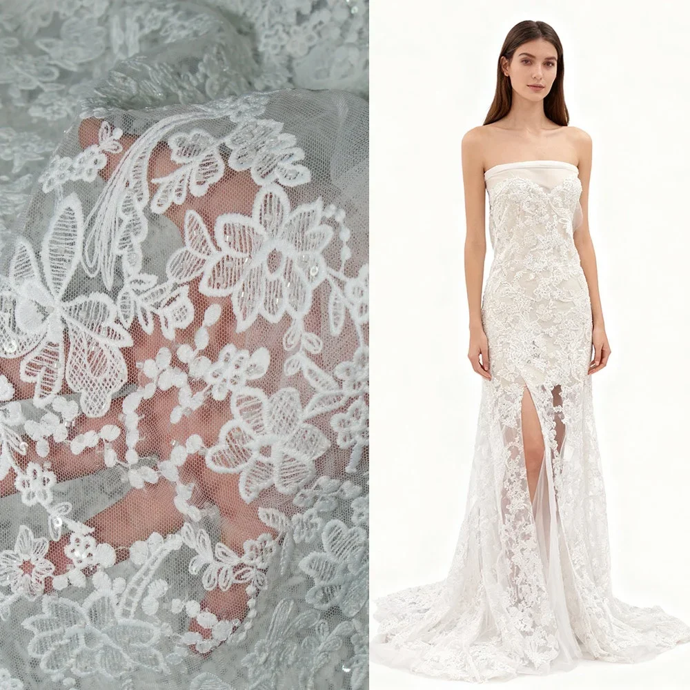 

Изысканная вышивка блестками кружевная ткань DIY скатерть занавеска шитье свадебное платье юбка декоративная ткань