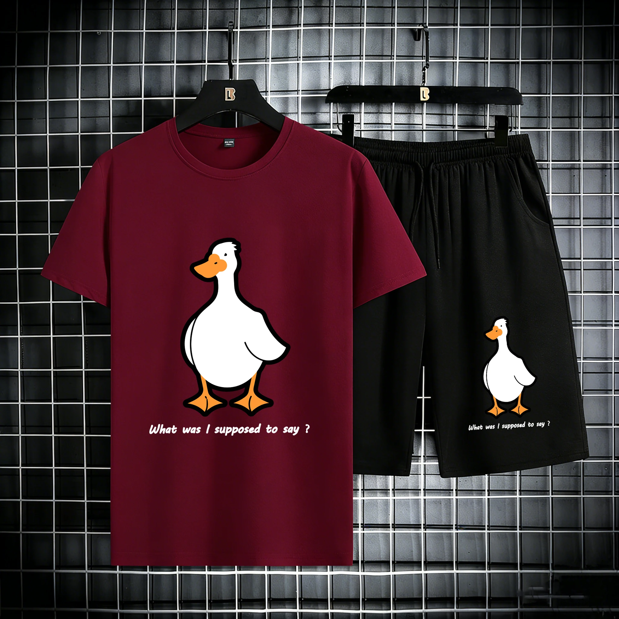 

What Was Goose Supposed To Say Print Cotton Summer Trendy T-Shirt Male Stretch Basic Tee & Shorts Suits Casual Swim Short Sleeve